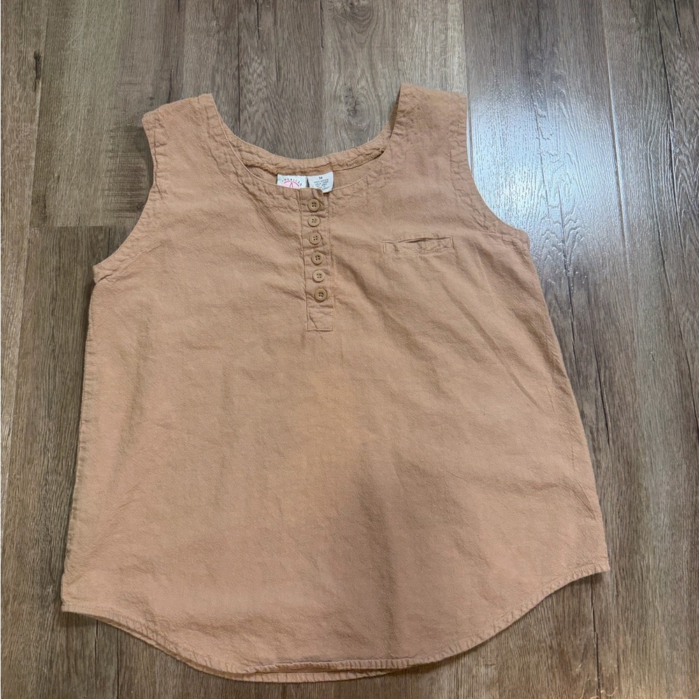 Women's Sleeveless Button Henley Top - Tan